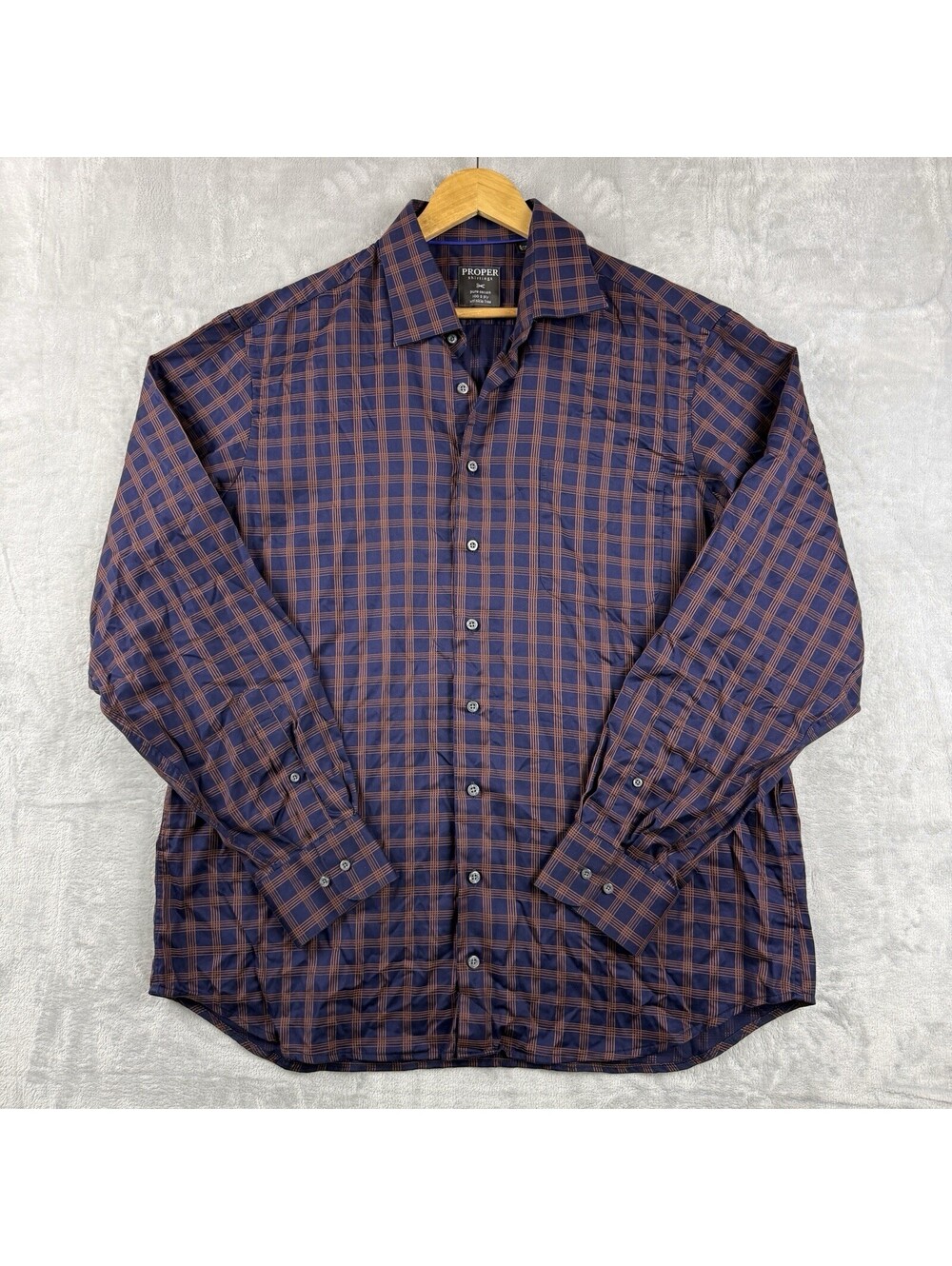 Proper Cloth Men Button Down Dress Shirt Plaid 17.5 Pure Cotton 100 2 Ply Office - Picture 2 of 10